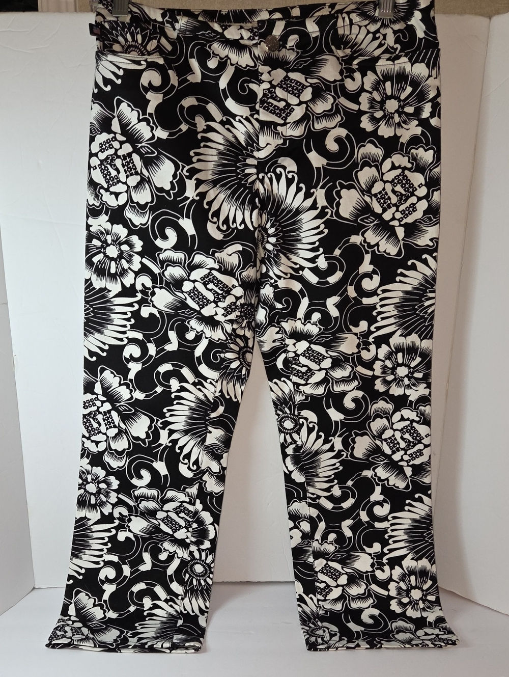Polo Ralph Lauren Black & White Floral Print Stretch Pants Size 2